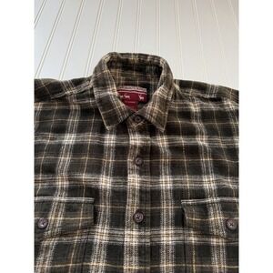 Caribou Creek Men's XL Heavy Flannel Shirt Green Brown Plaid Cotton
